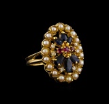 0.95 ctw Sapphire, Ruby, Pearl and Diamond Ring - 18KT Yellow Gold