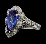 3.05 ctw Tanzanite and Diamond Ring - 14KT White Gold