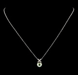 Pearl and Diamond Pendant With Chain - 14KT White Gold