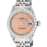 Rolex Ladies Stainless Steel Quickset Salmon Diamond Lugs Datejust Wristwatch