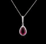2.50 ctw Pink Tourmaline and Diamond Pendant With Chain - 14KT White Gold