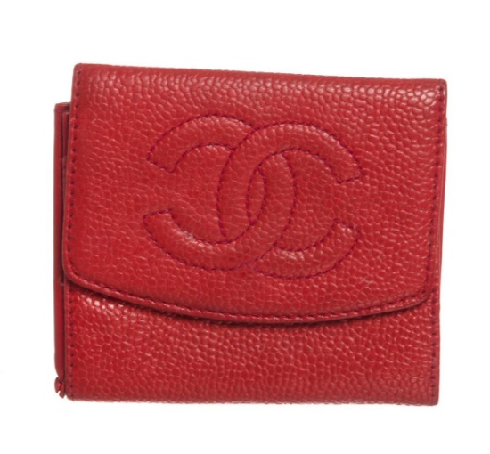 Chanel Red Caviar Leather Compact Coin Wallet