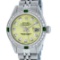 Rolex Ladies Stainless Steel Yellow Diamond & Emerald Datejust Wristwatch