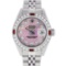 Rolex Ladies Stainless Steel Pink MOP Diamond & Ruby Datejust Wristwatch