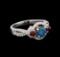 14KT White Gold 1.03 ctw Fancy Blue Diamond and Ruby Ring