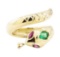 0.66 ctw Emerald, Ruby, and Diamond Snake Ring - 14KT Yellow Gold
