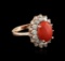 14KT Rose Gold 8.88 ctw Coral and Diamond Ring