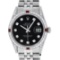 Rolex Mens Stainless Steel Black Diamond Lugs & Ruby Datejust Wristwatch