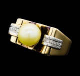 0.10 ctw Diamond and Pearl Ring - 14KT Yellow and White Gold