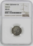 1784-A Germany Silesia 3 Krezuer Coin NGC MS63