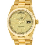 Rolex Mens 18K Yellow Gold Champagne Index Quickset President Wristwatch With Bo