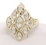 14k Solid Gold Marquise Shaped Diamond Dinner Ring w/ Floating Diamond Settings