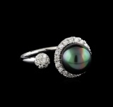 0.63 ctw Pearl and Diamond Ring - 14KT White Gold