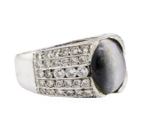 2.90 ctw Dyed Cat's Eye and Diamond Ring - 10KT White Gold