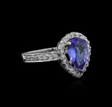 1.48 ctw Tanzanite and Diamond Ring - 14KT White Gold