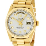 Rolex Mens 18K Yellow Gold Silver Diamond Quickset President Wristwatch With Box