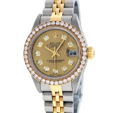 Rolex Ladies Quickset 2 Tone Champagne 1 ctw YG Diamond Datejust Wristwatch