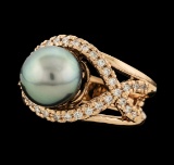 Pearl and Diamond Ring - 14KT Rose Gold
