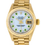 Rolex Ladies 18K Yellow Gold Mother Of Pearl Emerald Datejust President Wristwat