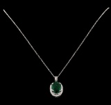 7.50 ctw Emerald and Diamond Pendant With Chain - 14KT White Gold