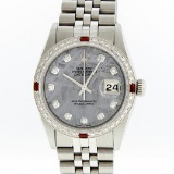 Rolex Mens Stainless Steel Meteorite Diamond And Ruby Datejust Wristwatch