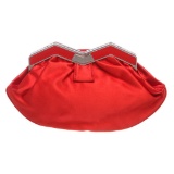 MCM Red Satin M Clutch Shoulder Bag