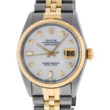 Rolex Mens 2 Tone 14K MOP Diamond 36MM Datejust Wristwatch