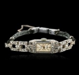 Art Deco 14KT White Gold Diamond Vintage Ladies Watch