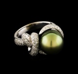 Tahitian Pearl and Diamond Ring - 14KT White Gold