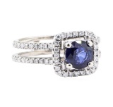 1.37 ctw Sapphire And Diamond Ring - 14KT White Gold