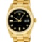 Rolex Mens 18K Yellow Gold Black Diamond Quickset President Wristwatch With Box