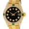 Rolex Ladies 18K Yellow Gold Black Diamond And Emerald President Wristwatch With