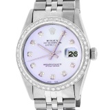 Rolex Mens Stainless Steel Purple Diamond 36MM Datejust Wristwatch