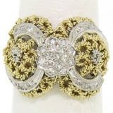18K Two Tone Gold 0.45 ctw Single Cut Diamond Open Work Dome Cocktail Ring