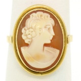18k Yellow Gold Carved Shell Cameo Ring w/ Simple Polished Frame