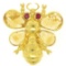 14k Yellow Gold Pear Cut Citrine & Ruby Eye Bee Fly Brooch Pendant