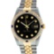 Rolex Mens 2 Tone 14K Black Diamond 36MM Datejust Wriswatch