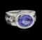 3.78 ctw Tanzanite and Diamond Ring - 18KT White Gold