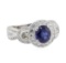 3.52 ctw Sapphire and Diamond Ring - 18KT White Gold