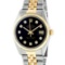 Rolex Mens 2 Tone 14K Black Diamond 36MM Datejust Wristwatch