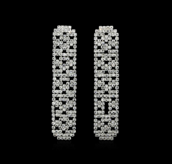 Pave Crystal Rectangle Earrings - Silver Plated