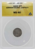 1669 Germany-Silesia Leopold 3 Pfennig Coin ANACS MS60