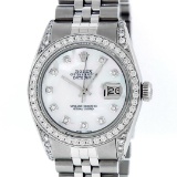 Rolex Mens Stainless Steel MOP Diamond Lugs 36MM Datejust Wristwatch