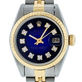 Rolex Ladies 2 Tone 14K Blue Vignette Diamond 26MM Datejust Wristwatch