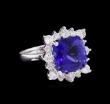 14KT White Gold GIA Certified 7.53 ctw Tanzanite and Diamond Ring