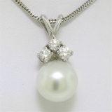 14k White Gold 0.48 ctw VS Diamond Large 12mm Pearl Pendant w/ 18