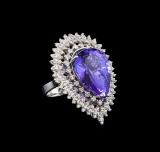 GIA Cert 19.38 ctw Tanzanite and Diamond Ring - 14KT White Gold