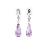 4.04 ctw Amethyst, Quartz and White Sapphire Earrings - 10KT White Gold