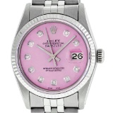 Rolex Mens Stainless Steel Pink Diamond 36MM Datejust Wristwatch