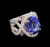 12.92 ctw Tanzanite and Diamond Ring - 14KT White Gold